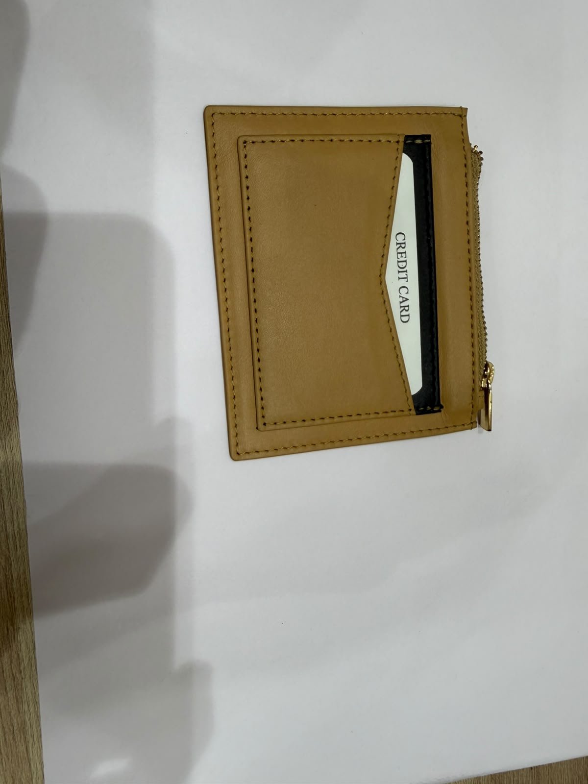 Ochre leather zip card holder